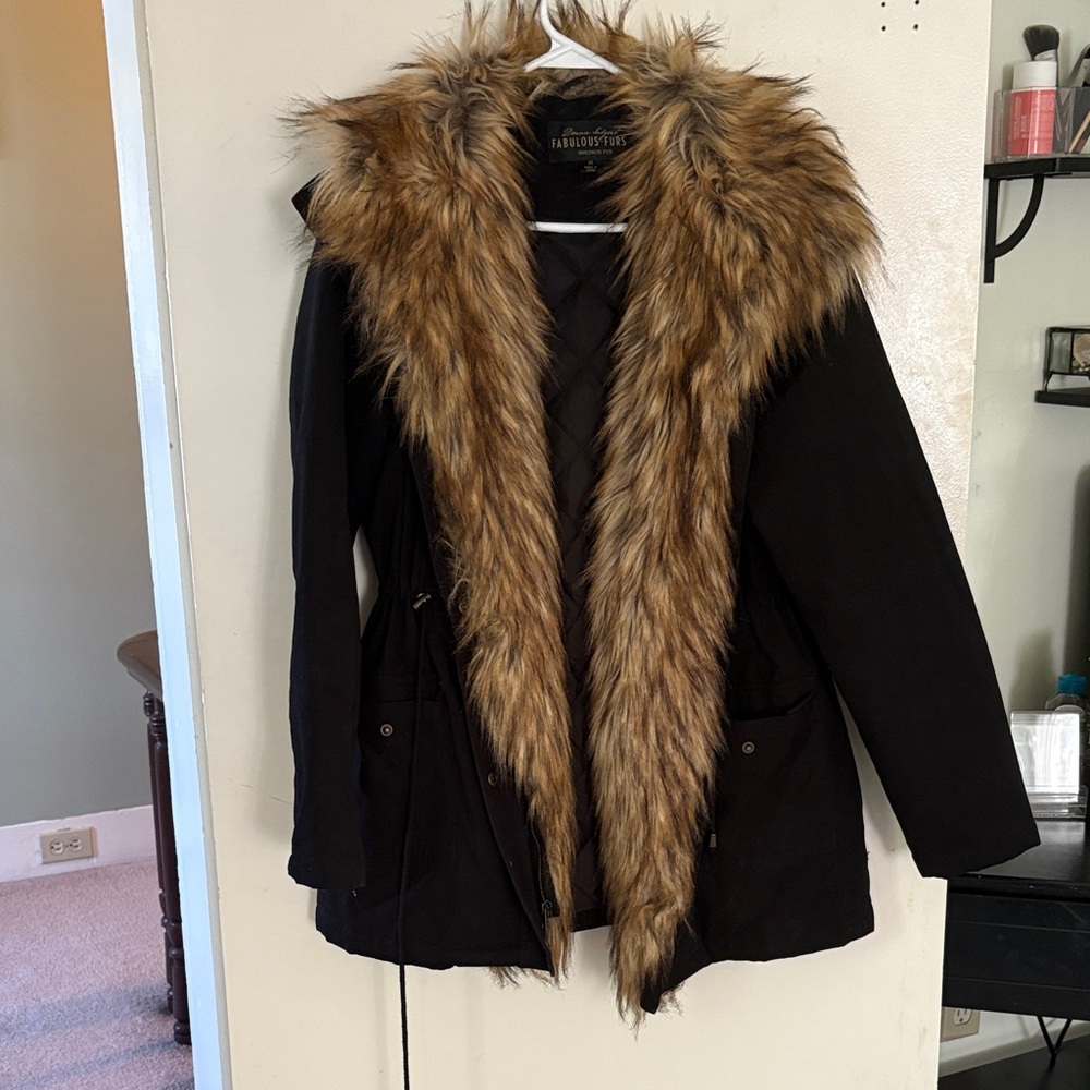 Donna salyers faux fur trim canvas jacket